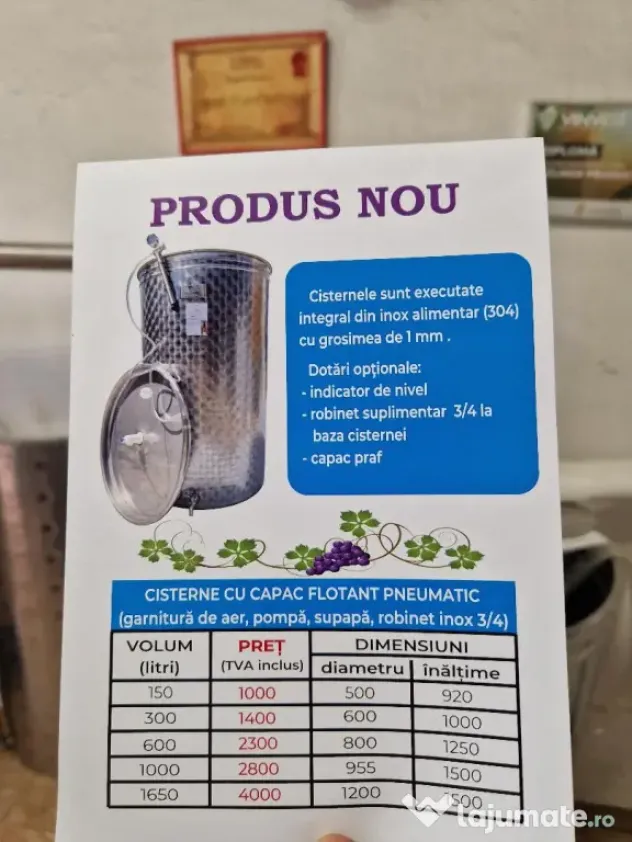 600 de litri Cisterna Inox Alimentar Capac flotant pneumatic Vas/Vinificatie