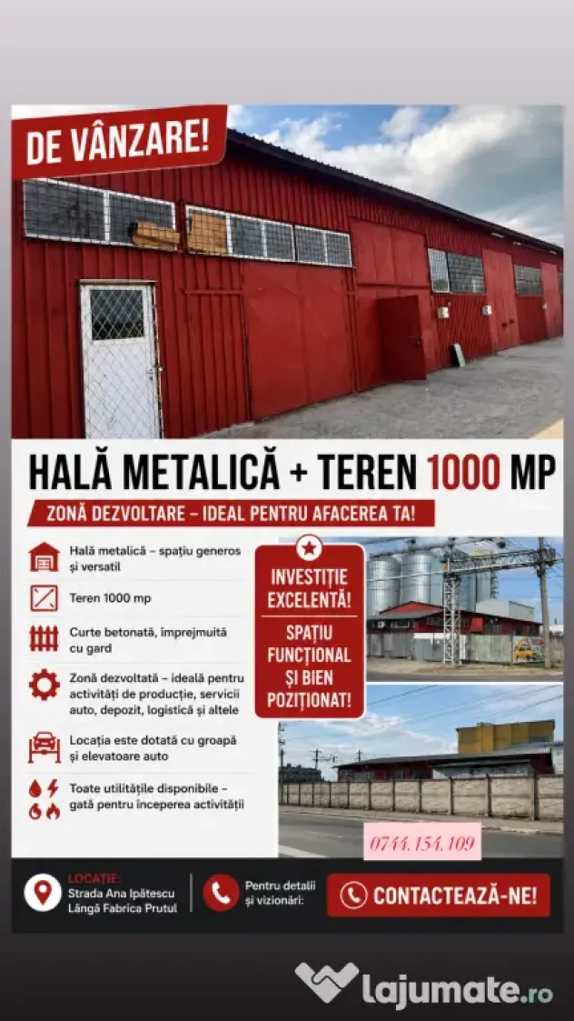 Vând teren cu hală metalică în Galati