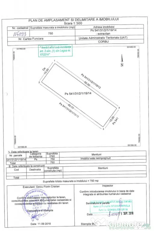 De vânzare teren format din 2 loturi alipite 1500 m² (750
