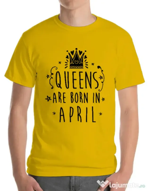 Tricou ADLER barbat Queens are born in April Galben