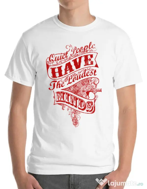 Tricou ADLER barbat Quiet people loud minds Alb
