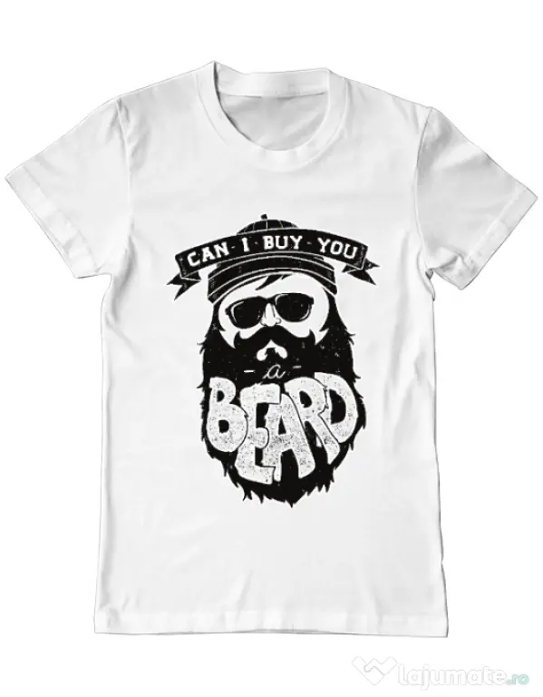 Tricou ADLER barbat Can i buy you a beard Alb