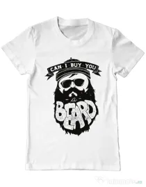 Tricou ADLER barbat Can i buy you a beard Alb