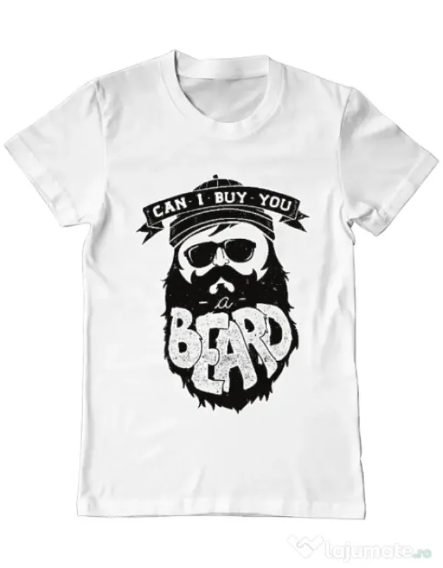 Tricou ADLER barbat Can i buy you a beard Alb