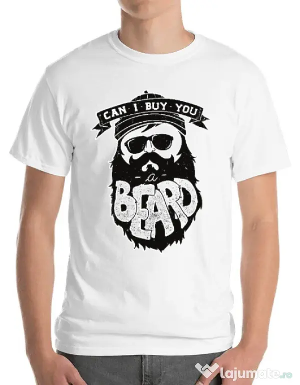 Tricou ADLER barbat Can i buy you a beard Alb