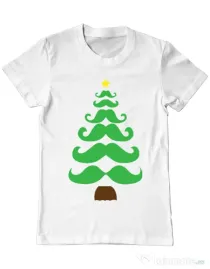 Tricou ADLER barbat Moustache Christmas tree Alb