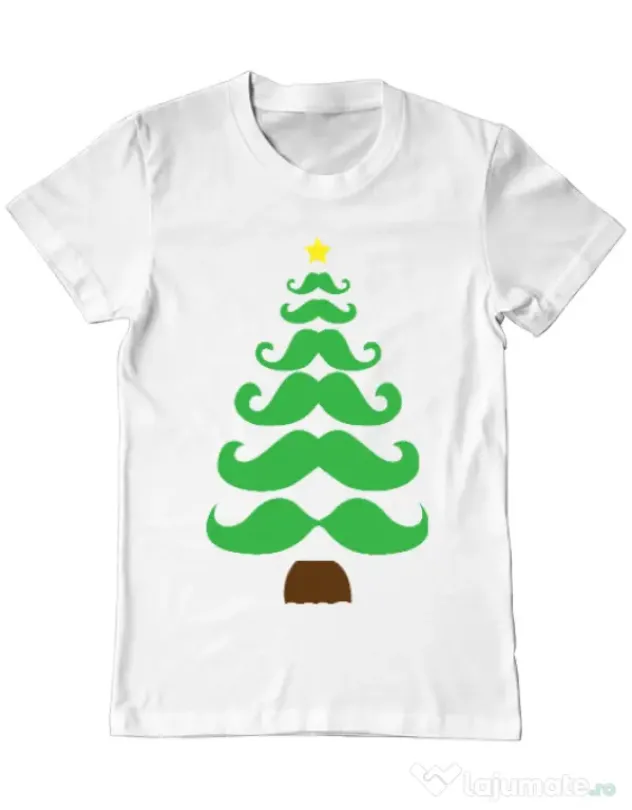 Tricou ADLER barbat Moustache Christmas tree Alb