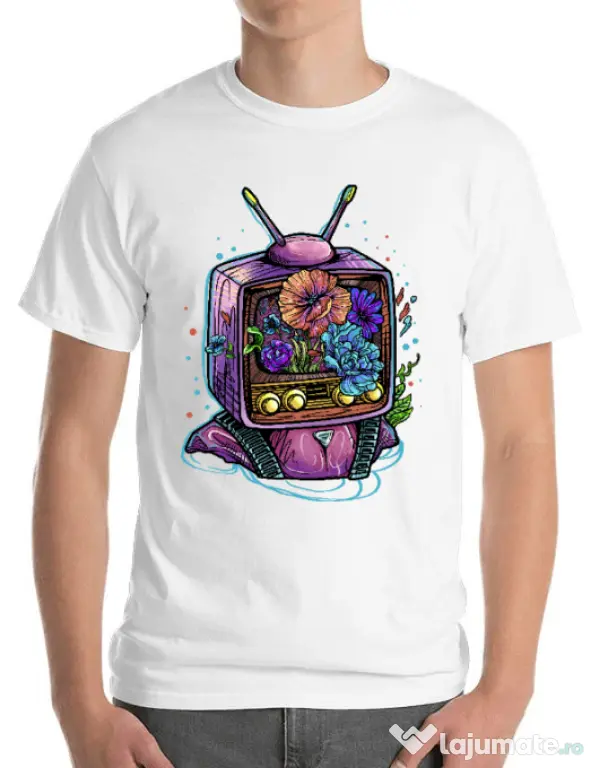 Tricou ADLER barbat Flower television Alb