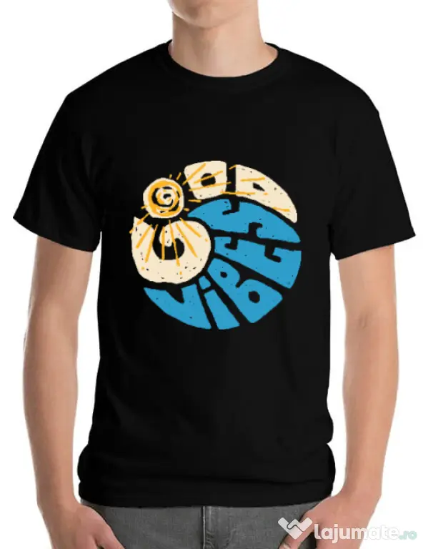 Tricou ADLER barbat Good vibes and wave Negru