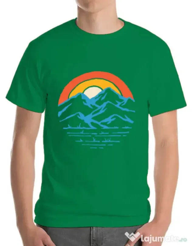 Tricou ADLER barbat Mountain and rainbow Verde mediu