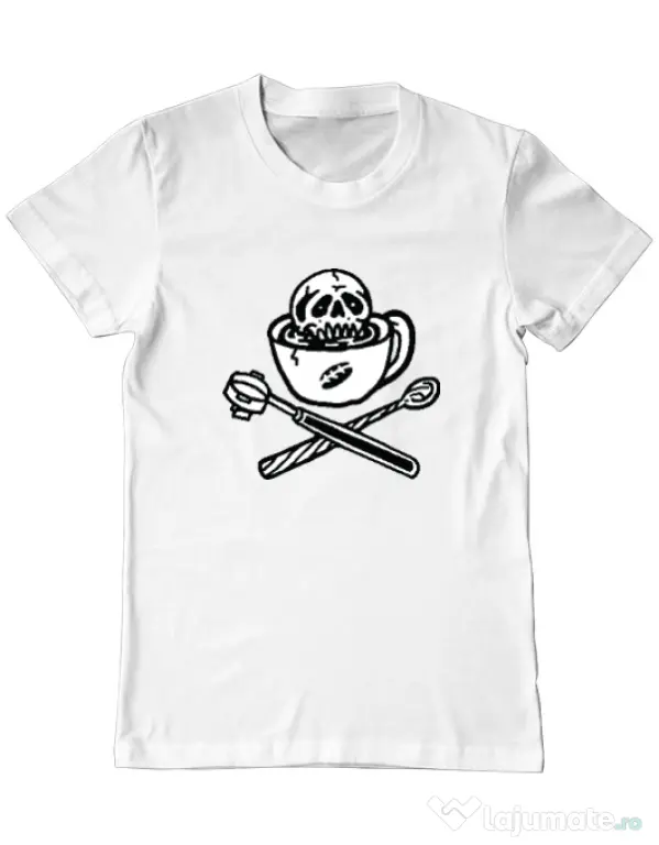 Tricou ADLER barbat Death before decaf Alb