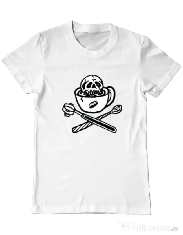 Tricou ADLER barbat Death before decaf Alb