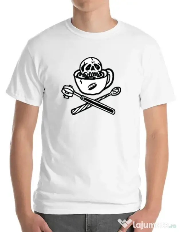 Tricou ADLER barbat Death before decaf Alb