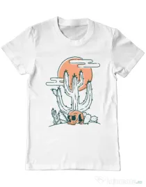 Tricou ADLER barbat Skull and Cactus Alb