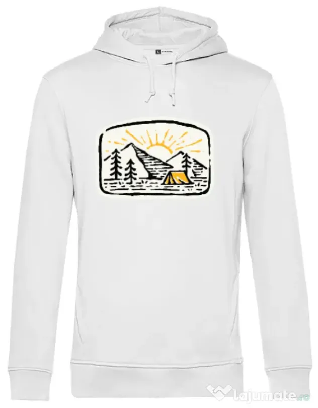 Hoodie barbat cu gluga Hand drawn camp Alb