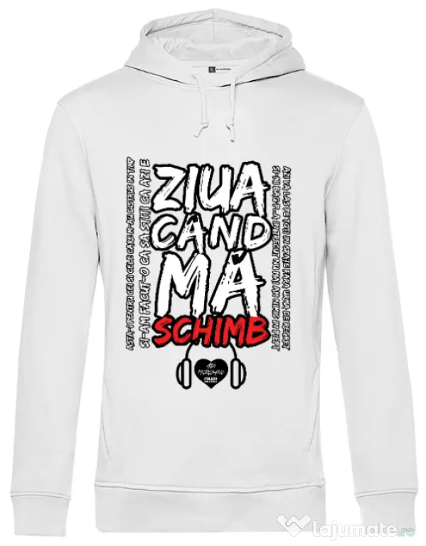 Hoodie barbat cu gluga ziua cand ma schimb Alb