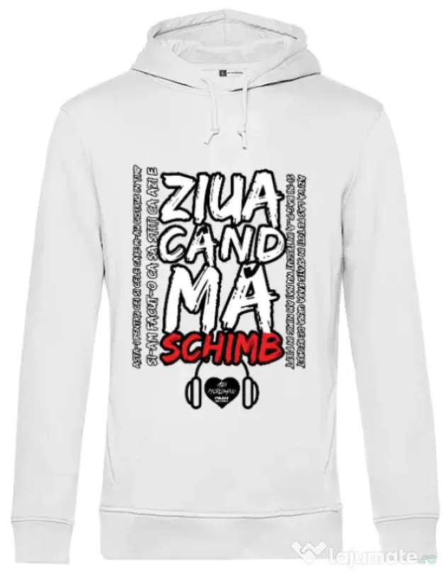 Hoodie barbat cu gluga ziua cand ma schimb Alb