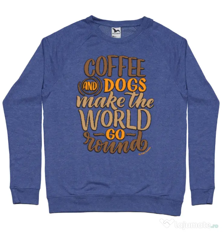 Bluza personalizata barbat Coffee and dogs Albastru melanj