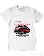 Tricou personalizat barbat retro motorshow Alb