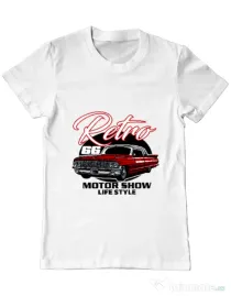 Tricou personalizat barbat retro motorshow Alb