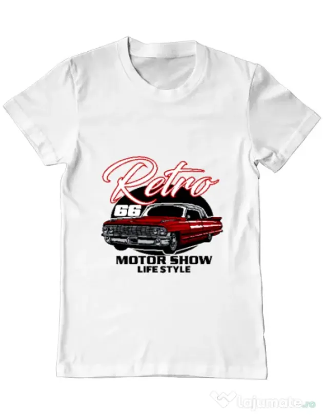Tricou personalizat barbat retro motorshow Alb