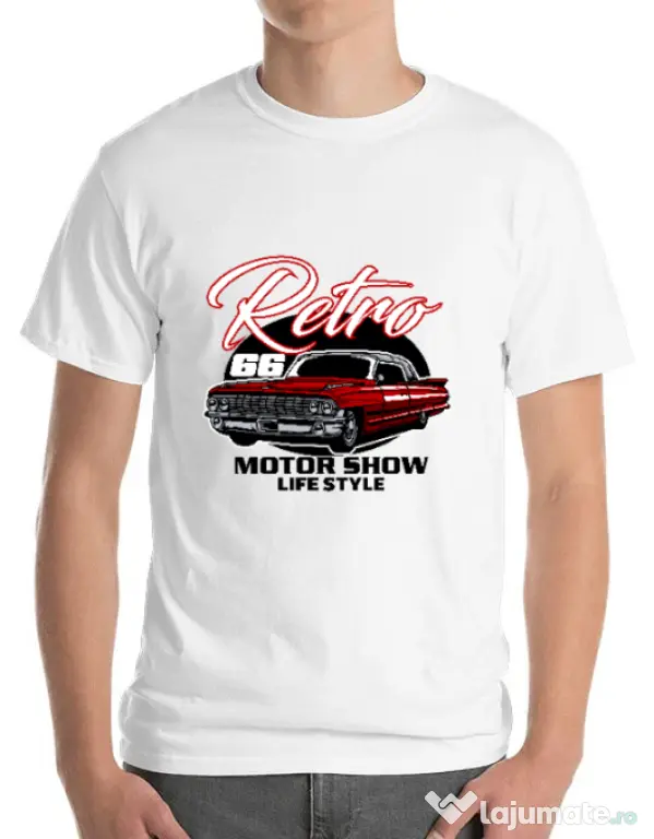 Tricou personalizat barbat retro motorshow Alb