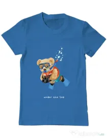 Tricou personalizat barbat Bear Snorkeling Albastru azuriu