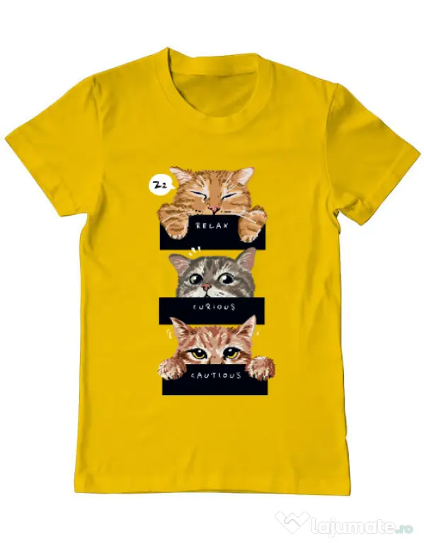 Tricou personalizat barbat Relax,curious,cautious Galben