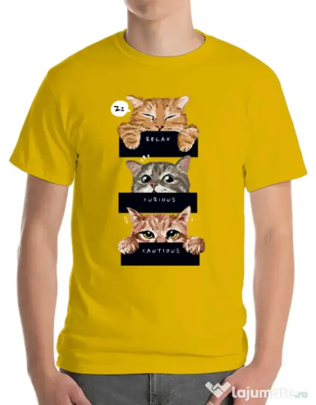 Tricou personalizat barbat Relax,curious,cautious Galben