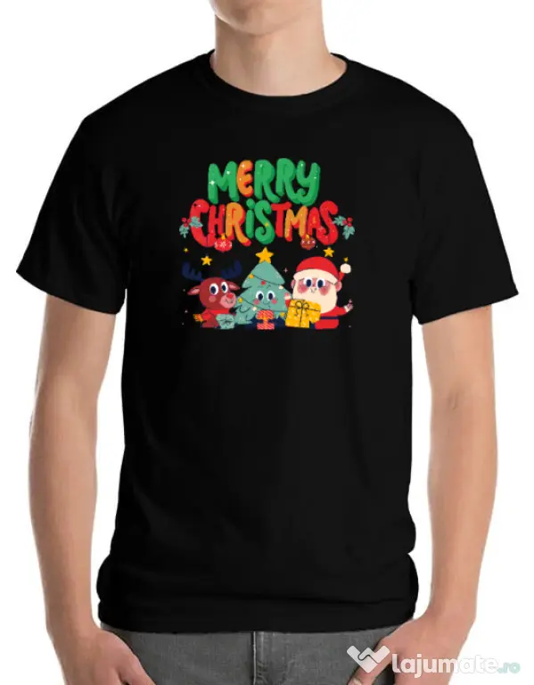 Tricou personalizat barbat Hei, prietenii mei de Crăciun! Negru
