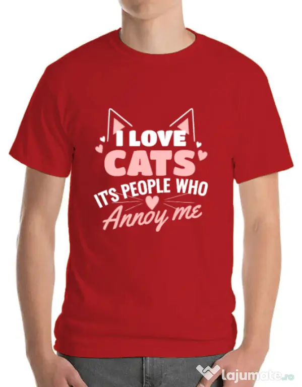 Tricou ADLER barbat I love cats Rosu