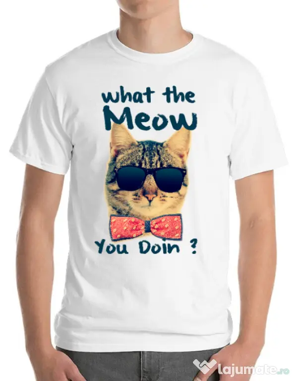Tricou ADLER barbat What the meow Alb