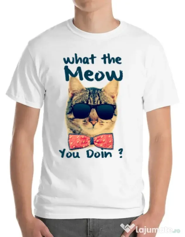 Tricou ADLER barbat What the meow Alb