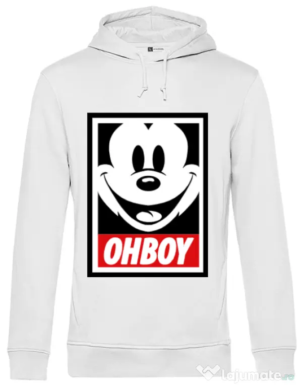Hoodie barbat cu gluga Oh boy Alb