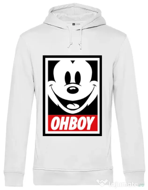 Hoodie barbat cu gluga Oh boy Alb
