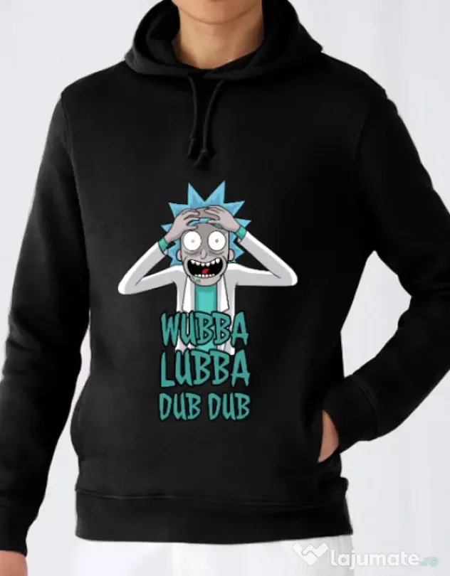 Hoodie barbat cu gluga Wubba Lubba Dub Dub Negru