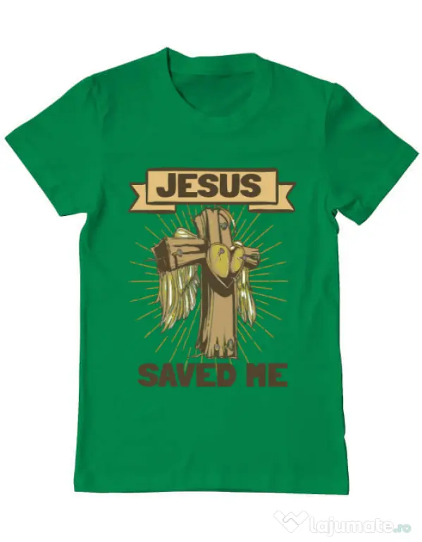 Tricou ADLER barbat Jesus Saved Me Verde mediu
