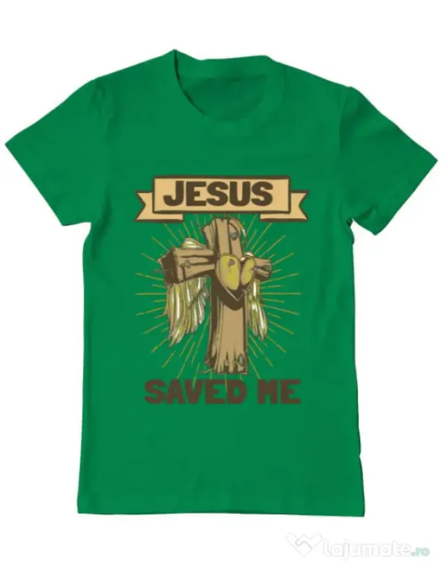 Tricou ADLER barbat Jesus Saved Me Verde mediu