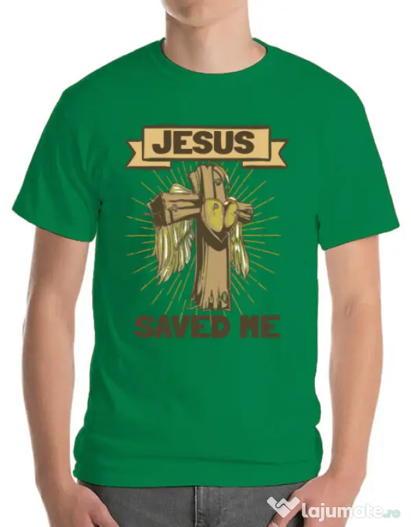 Tricou ADLER barbat Jesus Saved Me Verde mediu