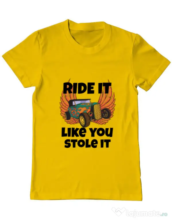 Tricou ADLER barbat Ride it like you stole it Galben