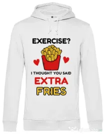 Hoodie barbat cu gluga Exercise extra fries Alb