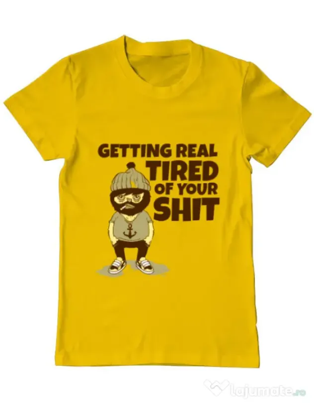 Tricou ADLER barbat Tired of your shit Galben