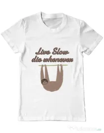 Tricou ADLER barbat Live slow, die whenever Alb