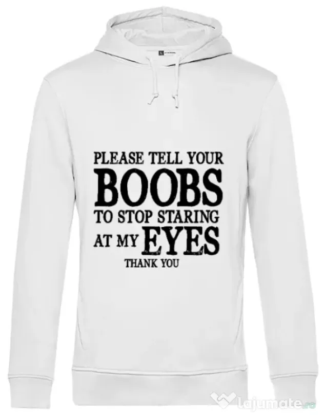 Hoodie barbat cu gluga Boobs Alb
