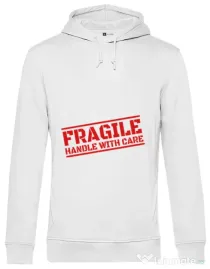 Hoodie barbat cu gluga Fragile Alb