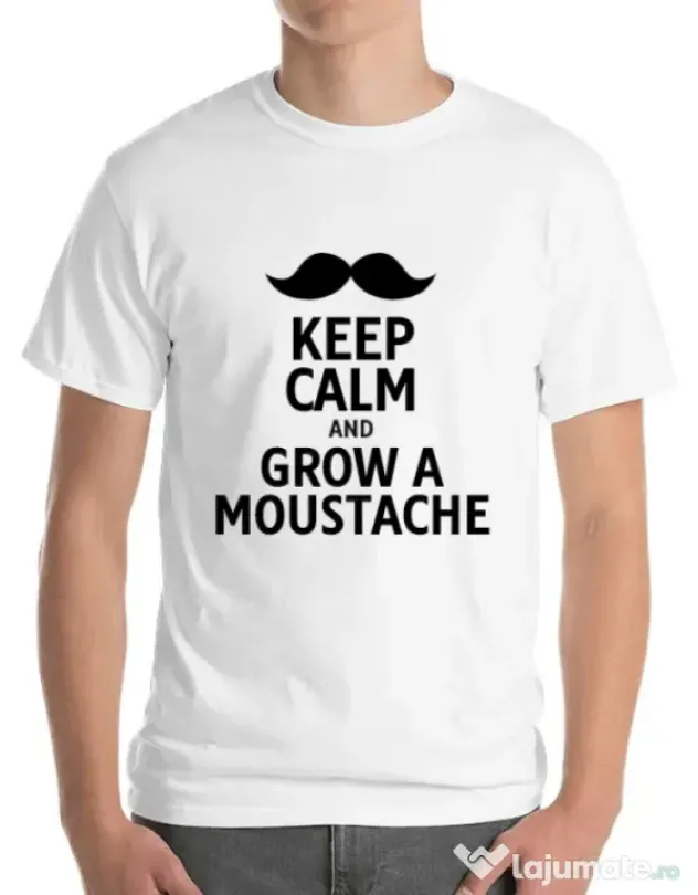 Tricou ADLER barbat Grow a moustache Alb