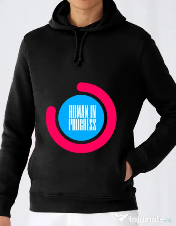 Hoodie barbat cu gluga Human in progress Negru