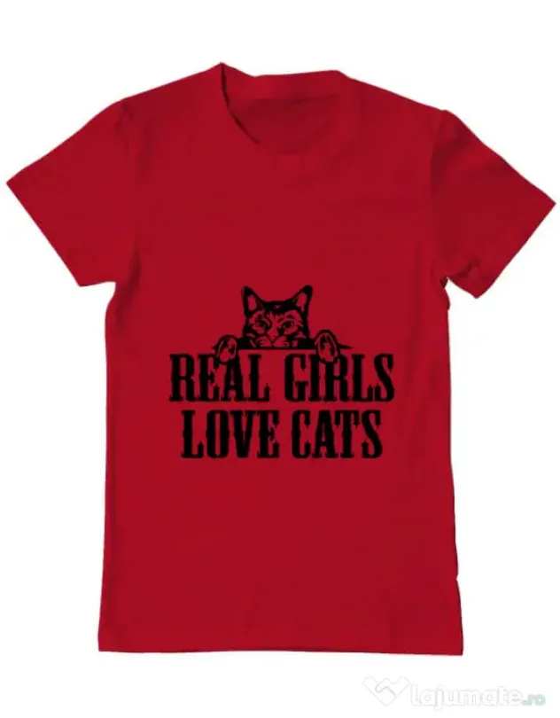 Tricou ADLER barbat Real girls love cats Rosu