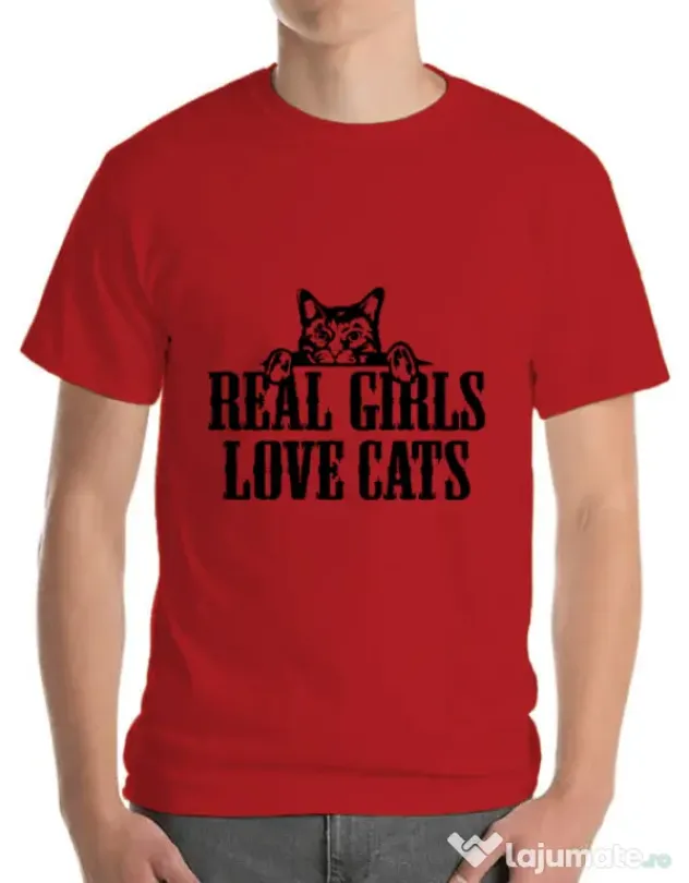 Tricou ADLER barbat Real girls love cats Rosu