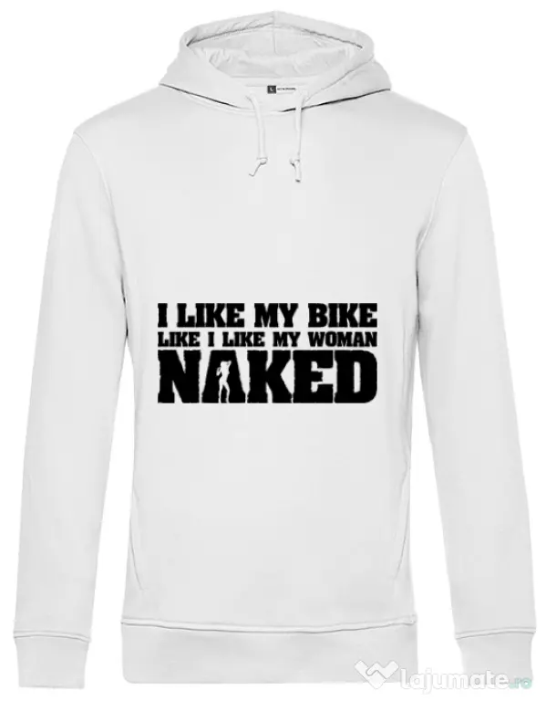 Hoodie barbat cu gluga I like my bike Alb